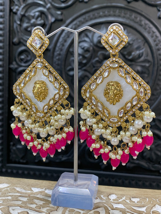 Amaya statement sabyasachi fashion earring tiger detail hot pink/ magenta