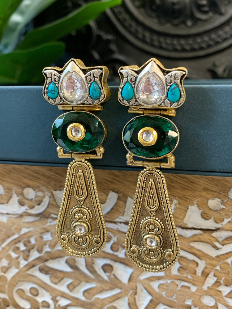 Haya Silver replica earring phirozi/ green