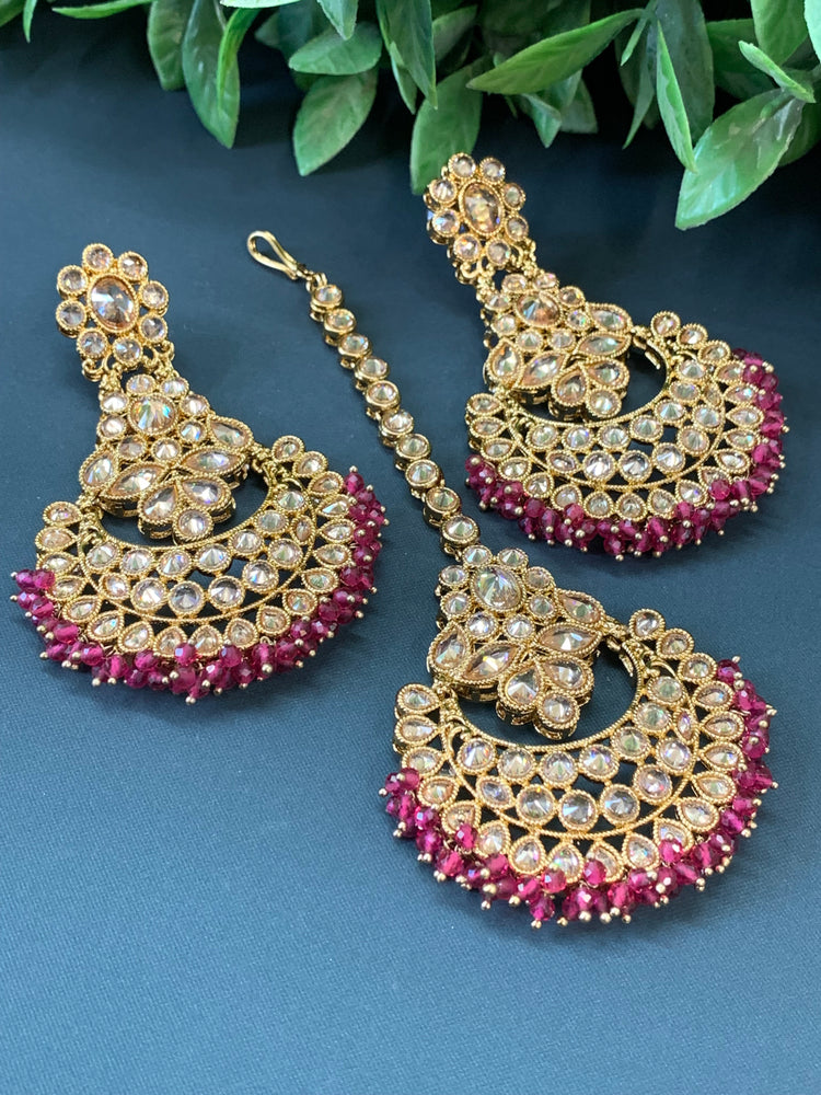 Erin reverse popki tikka set chandbali style transparent cherry red