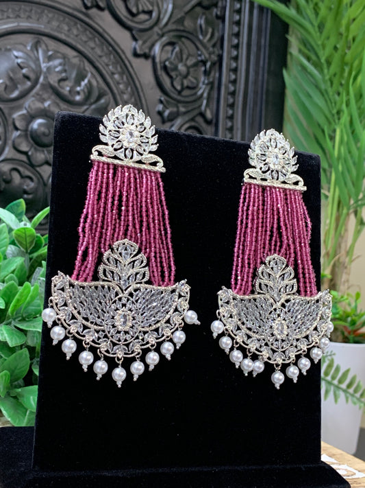 Sage polki fashion statement earring silver pink