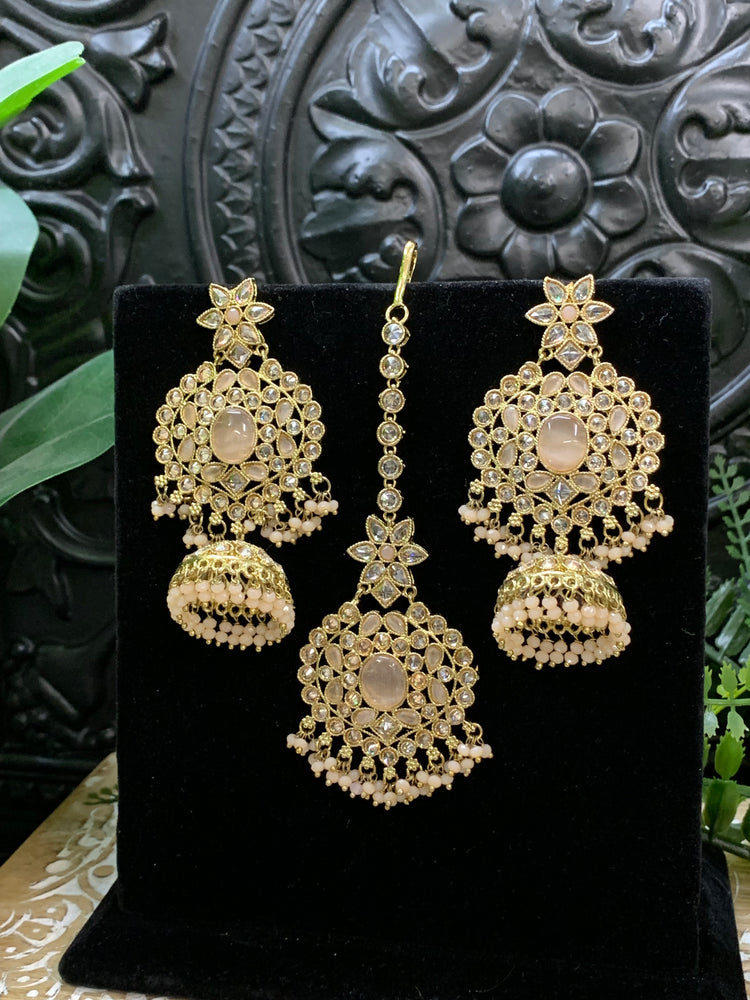 Sujane reverse polki jhumki earring tikka light peach