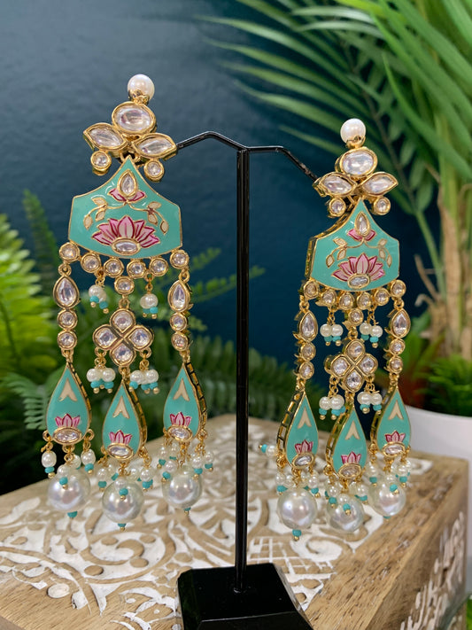 Joylo Kundan meena earring pastel blue