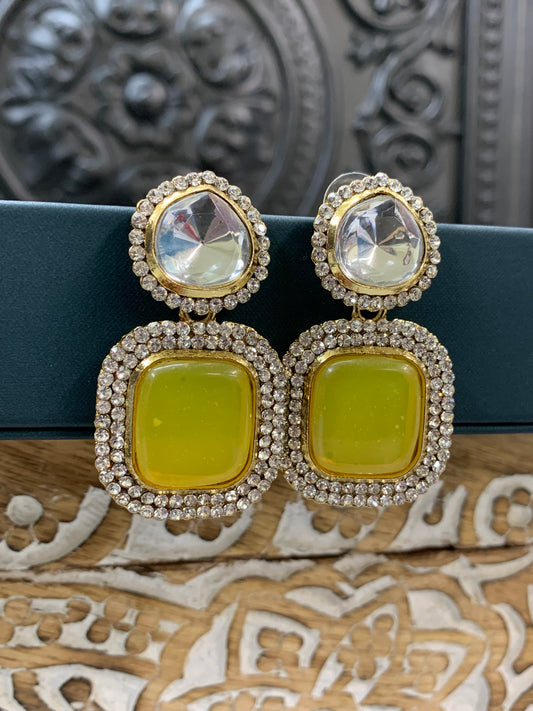 Ava uncut kundan earring pastel yellow