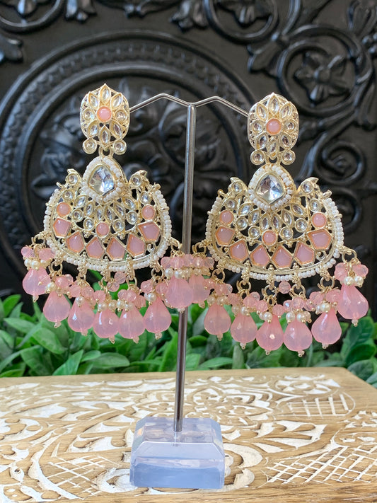 Berry kundan chandbali earring pink