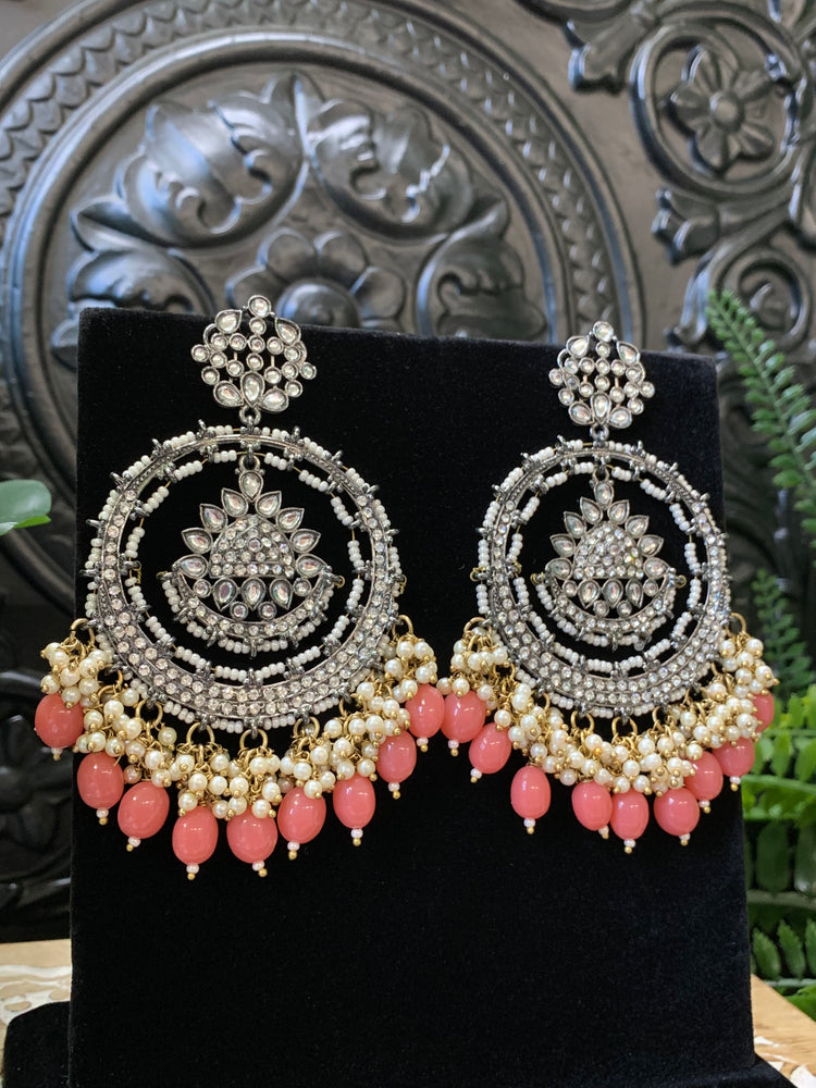 Laila Chandbali fashion statement earring black base, coral drops