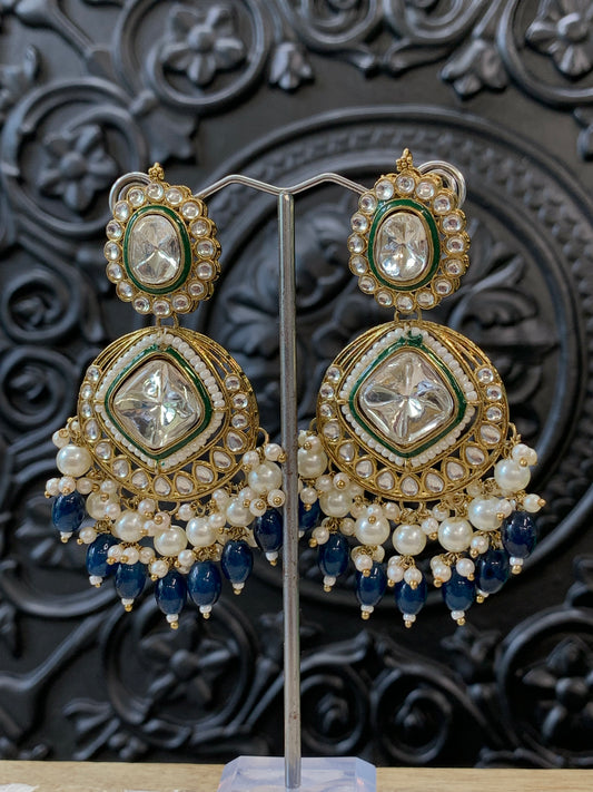 Kenny kundan fashion earring set blue