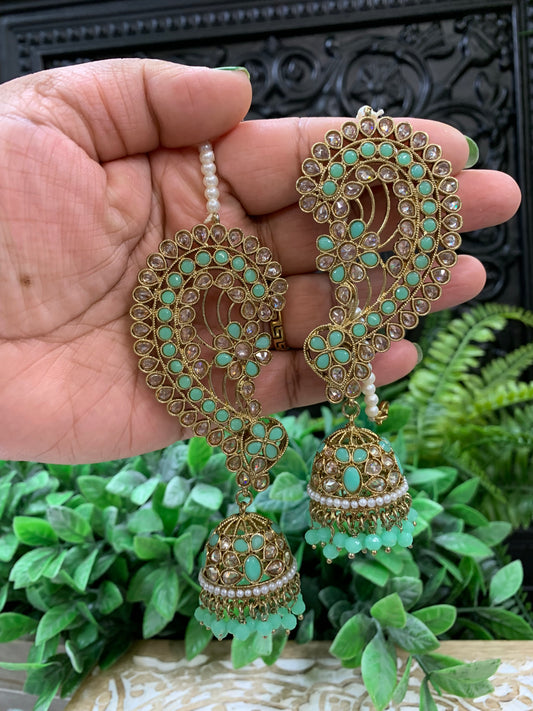 Jacklyn over the ear earring tikka jhumki sahare set mint