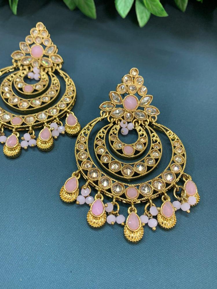 Bonnie polki chandbali earring antique/pink