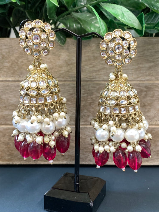 Melody kundan jhumki/ jhumka earring cherry red