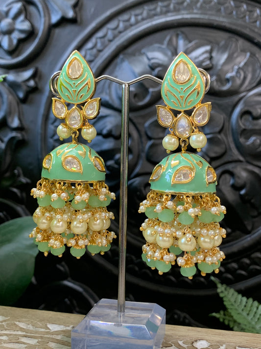 Anshu hand painted meena kundan earring