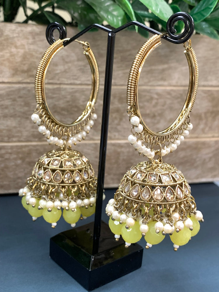 Shabana polki bali hoop jhumki/jhumka pastel lemon