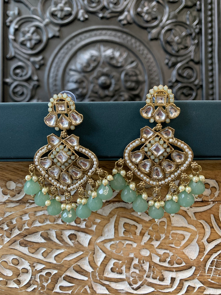 Dipti small to medium kundan earring gold pistachio mint green