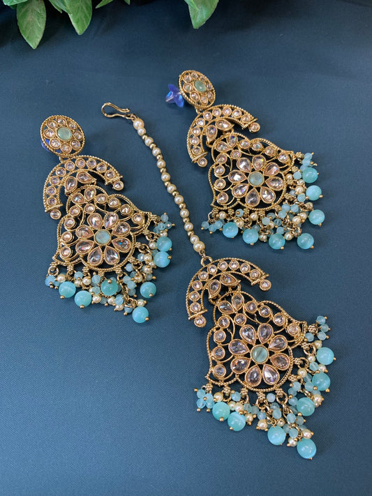 Enaya reverse popki tikka set chandbali style light blue