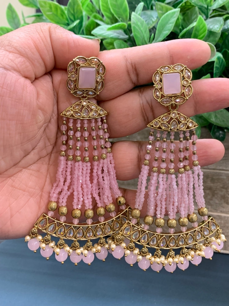 Amna polki fashion statement earring pastel pink