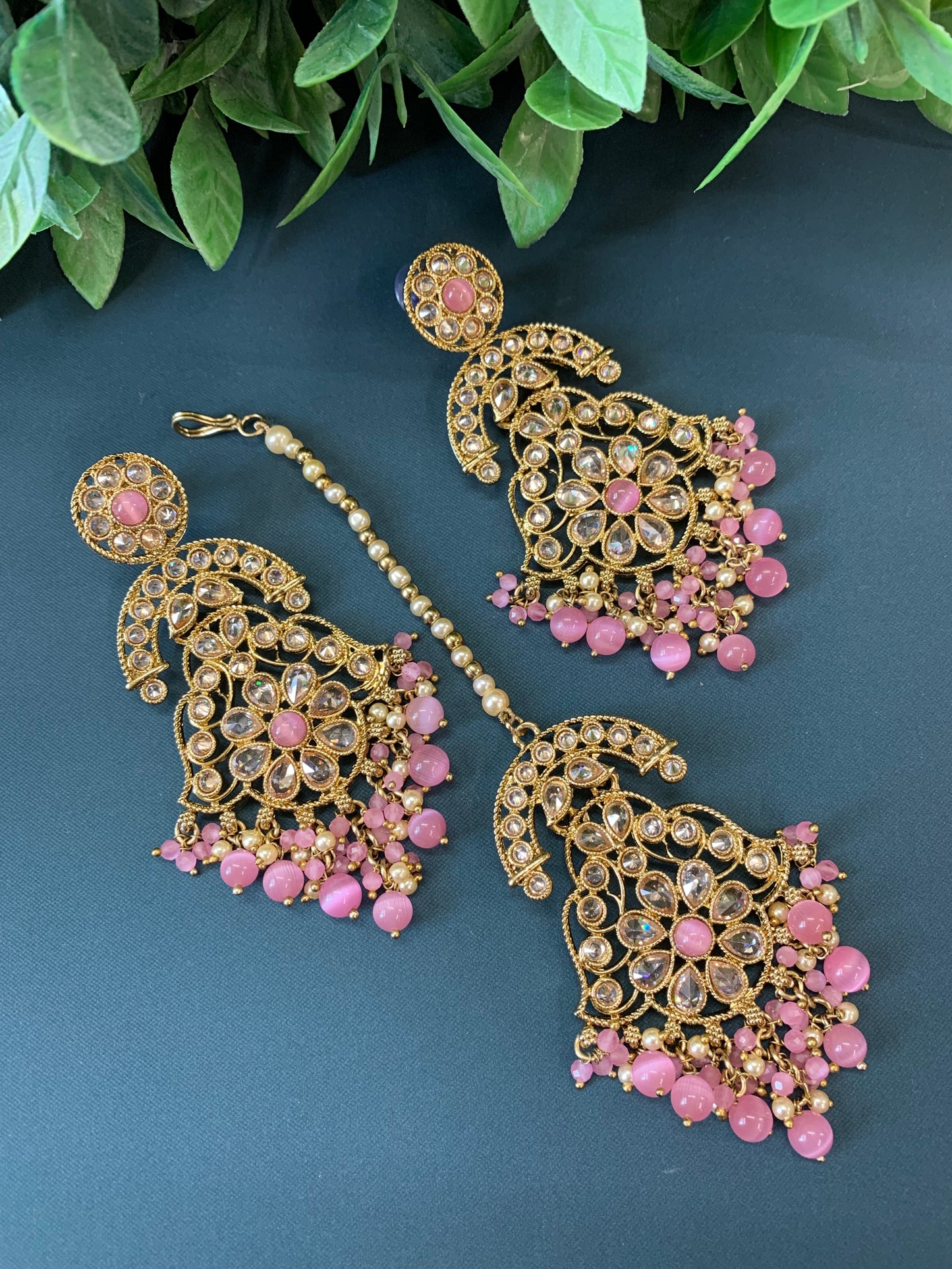 Enaya reverse popki tikka set chandbali style onion pink