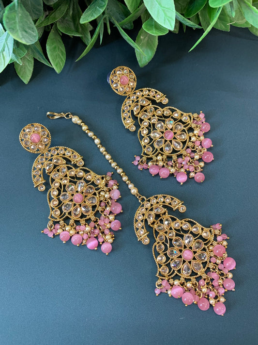 Enaya reverse popki tikka set chandbali style onion pink
