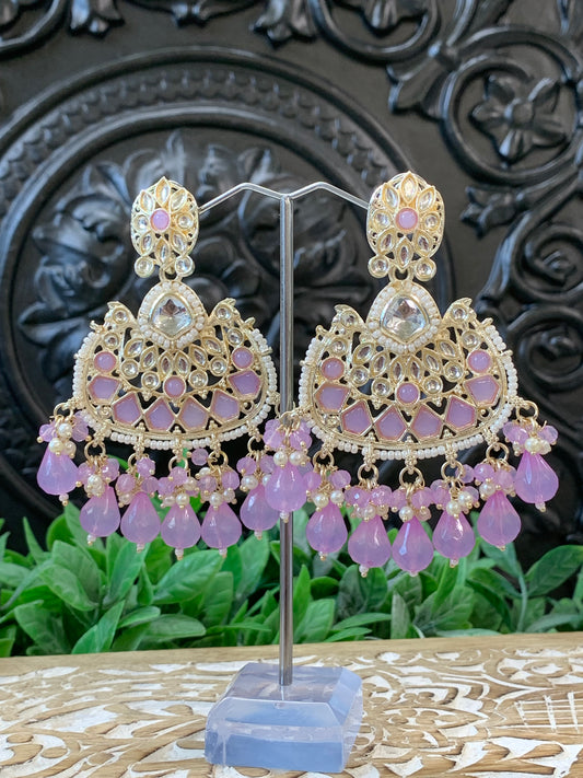 Berry kundan chandbali earring lavender / lilac