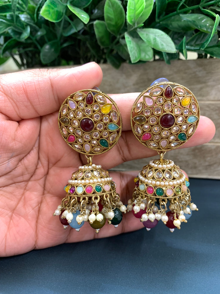 Lori Antique polki gold jhumki tikka multi