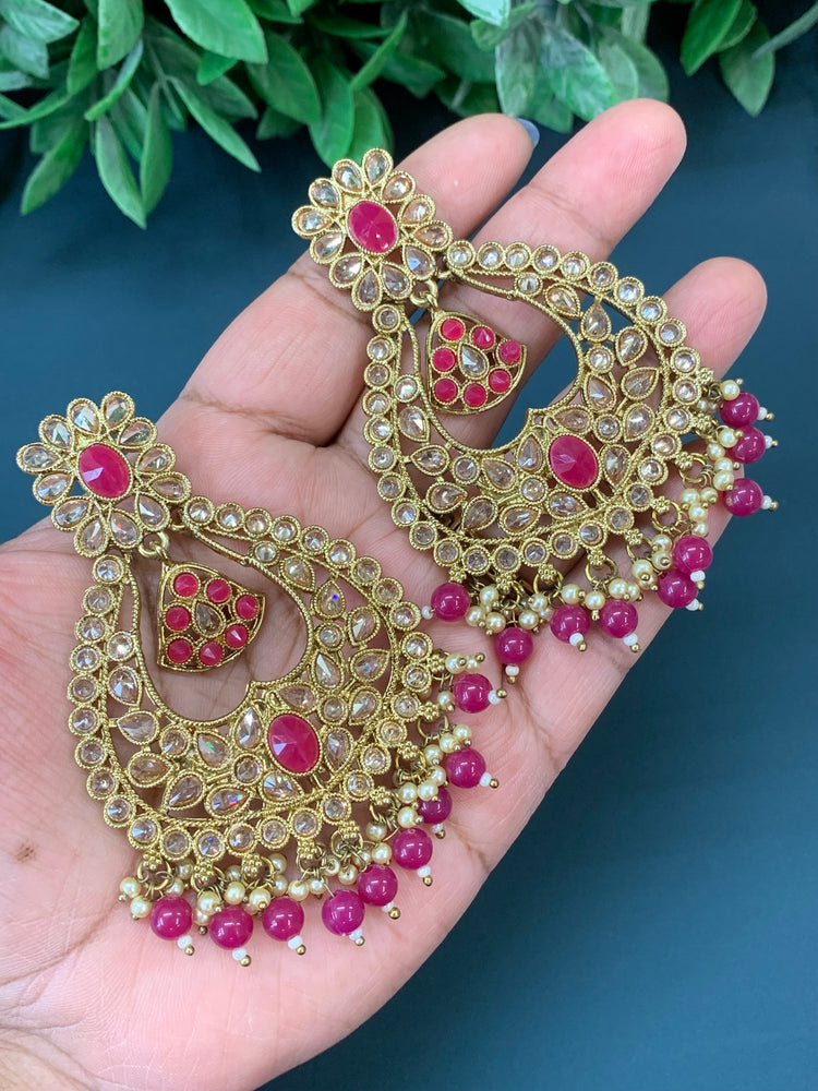 Doli polki Chandbali no tikka antique gold/magenta pink