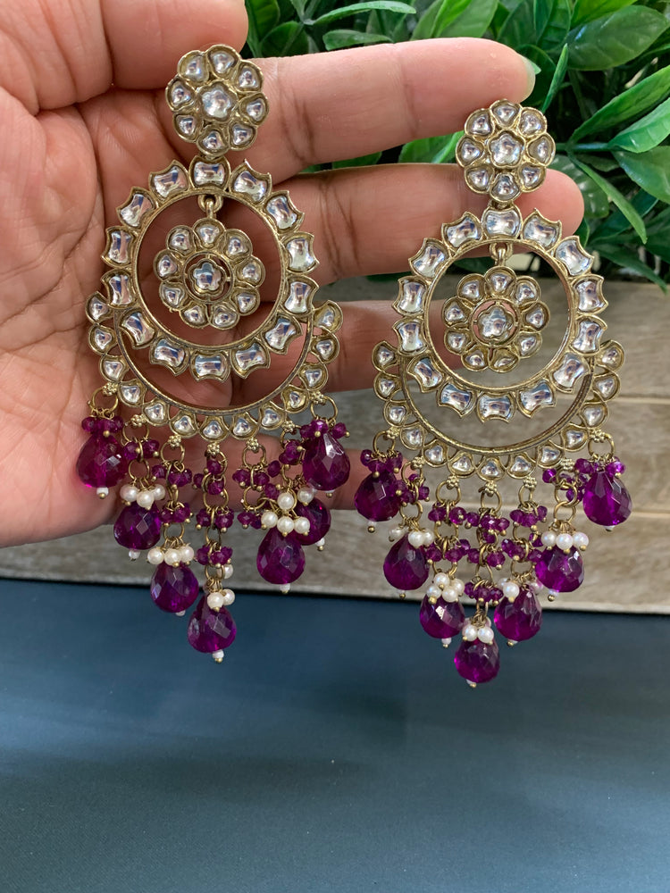 Barnavi Kundan earring purple crystal drops