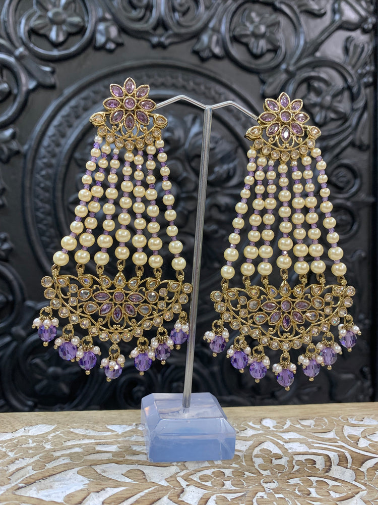 Savana polki fashion statement  earring lavender lilac crystal