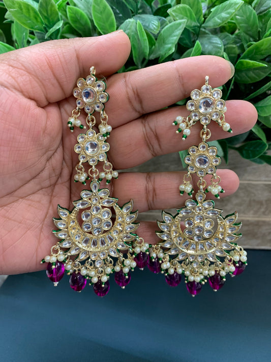 Aru kundan long statement earring magenta pink