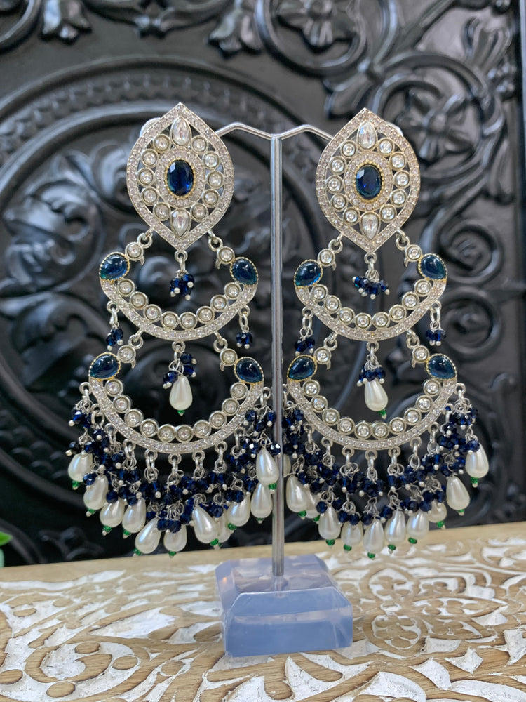 Lauren kundan triple layer chandbali earring blue