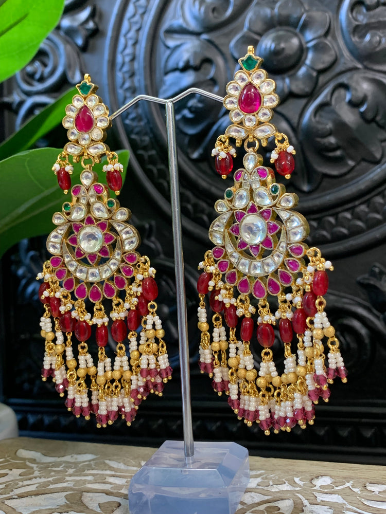 Pachi kundan statement long earring in multi