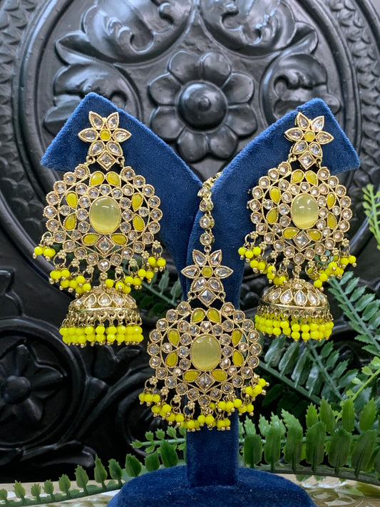 Sujane reverse polki jhumki earring tikka pastel yellow