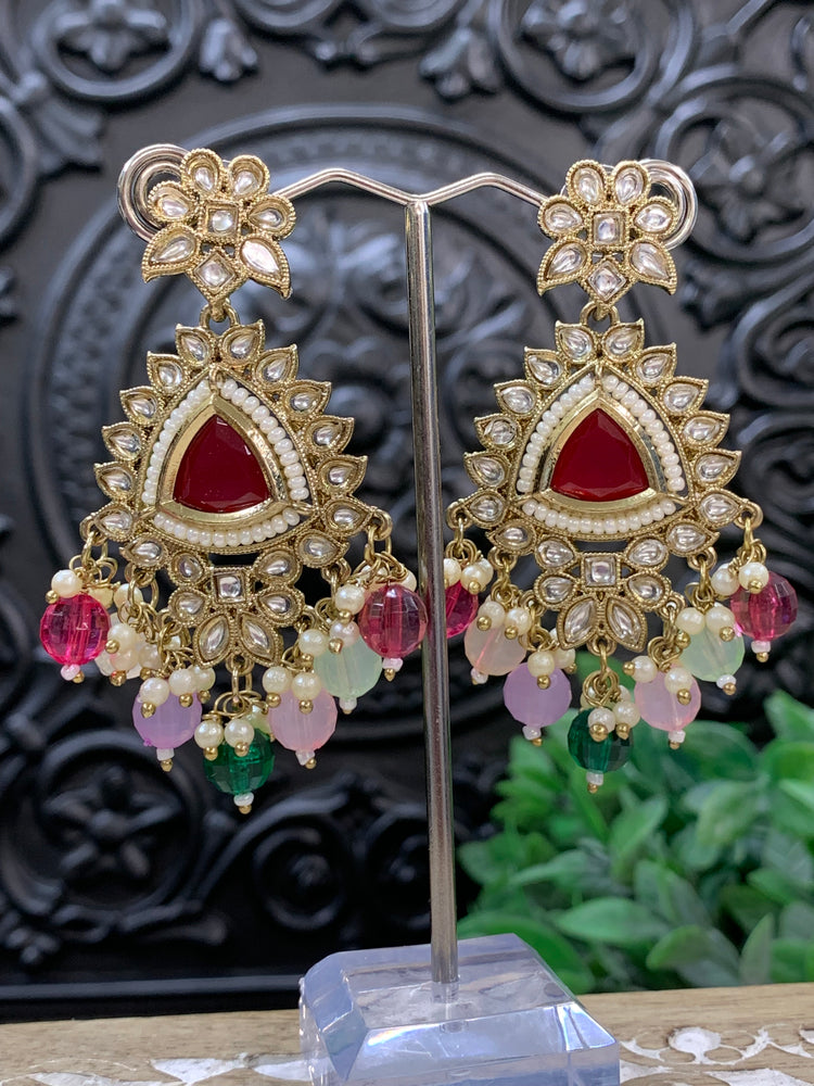 Avery small to medium kundan earring red multi