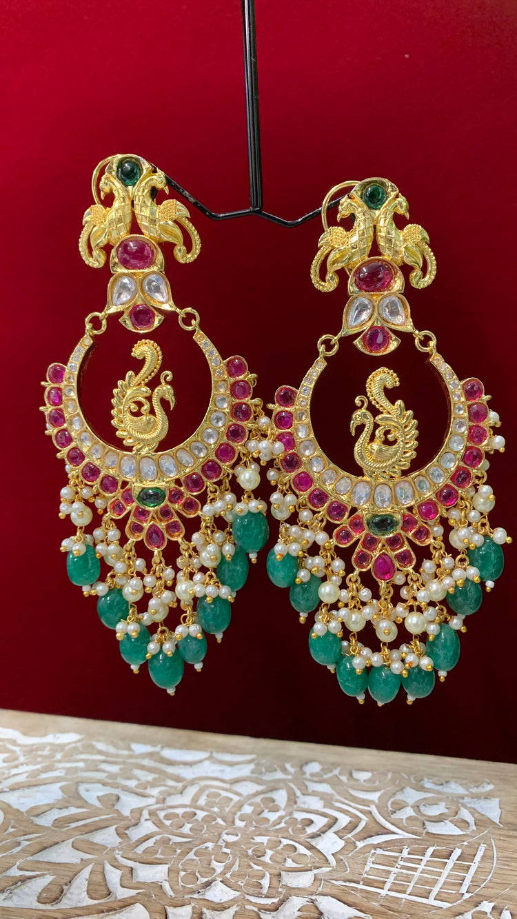 Ava Kundan chandbali earring multi color