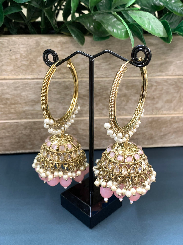 Shabana polki bali hoop jhumki/jhumka blush pink