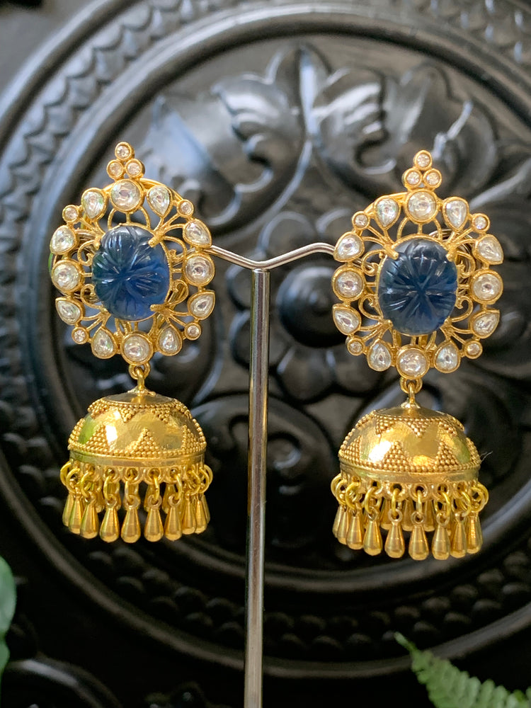 Lolita moissanite kundan jhumki earring blue