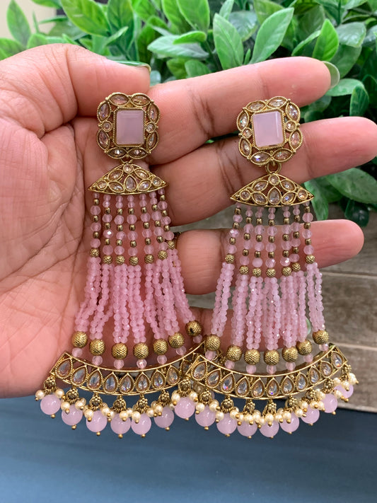 Amna polki fashion statement earring pastel pink