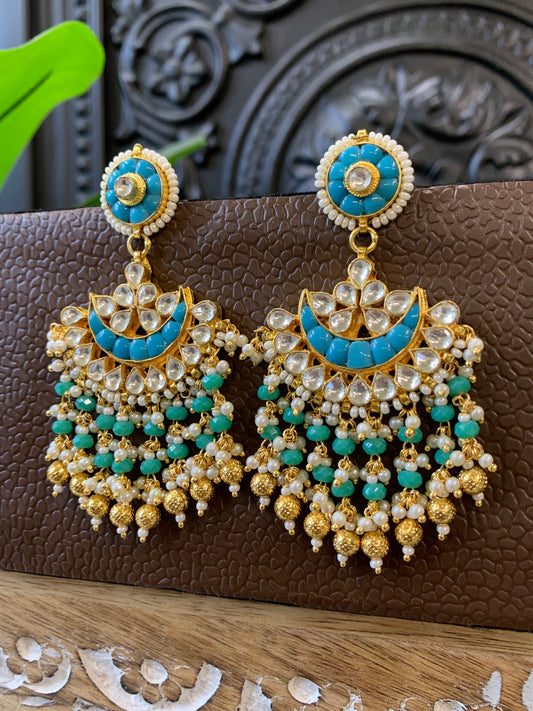 Leslie pachi Kundan chandbali earring small to medium size phirozi