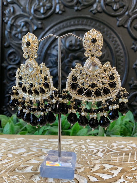 Berry kundan chandbali earring black