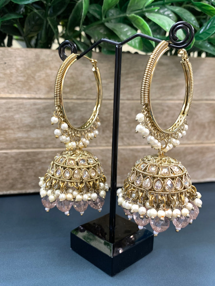 Shabana polki bali hoop jhumki/jhumka champagne crystal drop