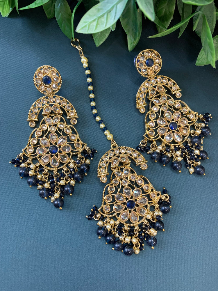 Enaya reverse popki tikka set chandbali style navy blue