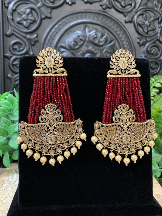 Sage polki fashion statement earring  red maroon burgundy