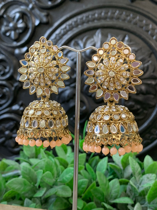 Dana mirror jhumki tikka antique gold and nude peach