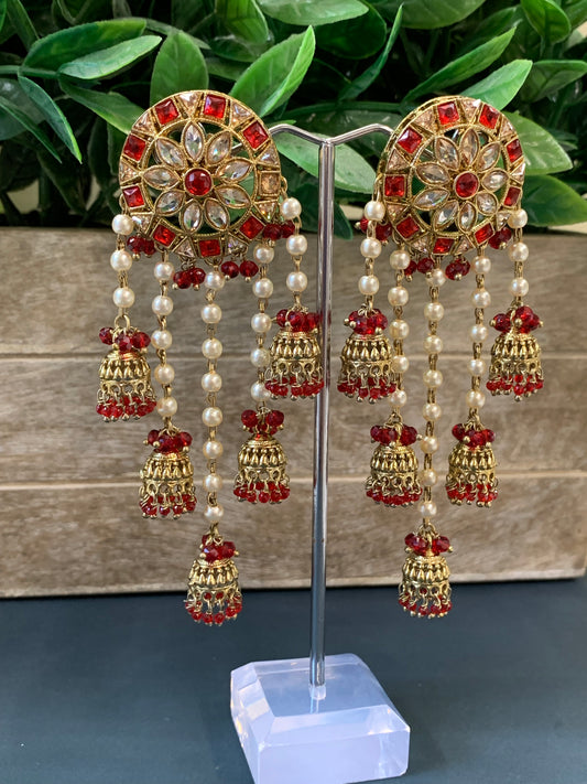 Rowan polki jhumki earring antique polk/ gold /blood red