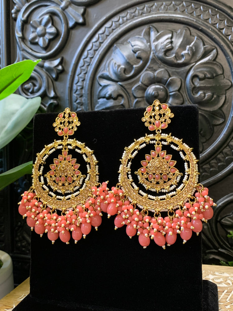 Laila Chandbali fashion statement earring gold base,coral drops