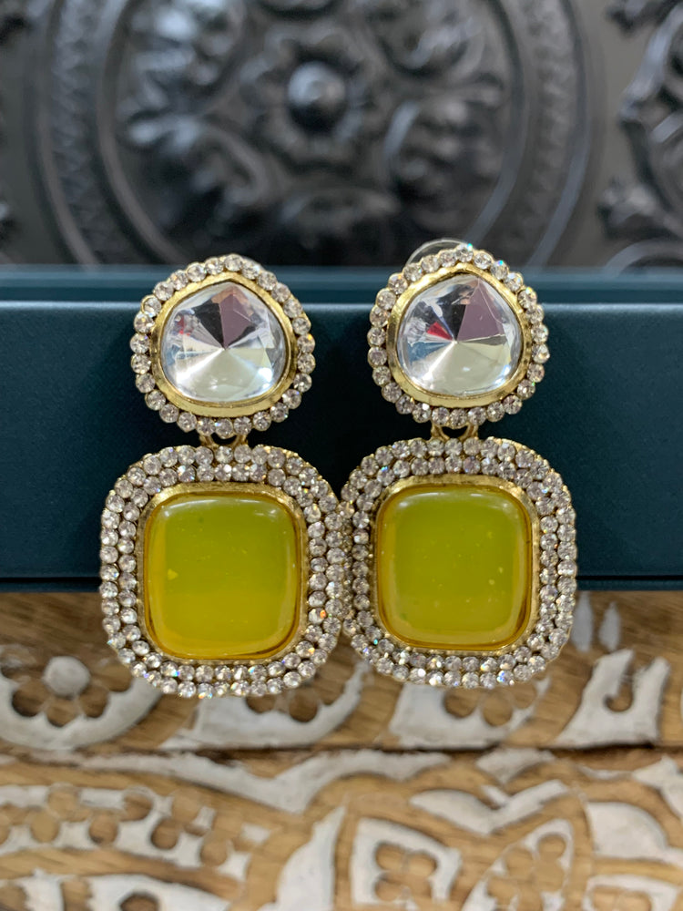 Ava uncut kundan earring pastel yellow