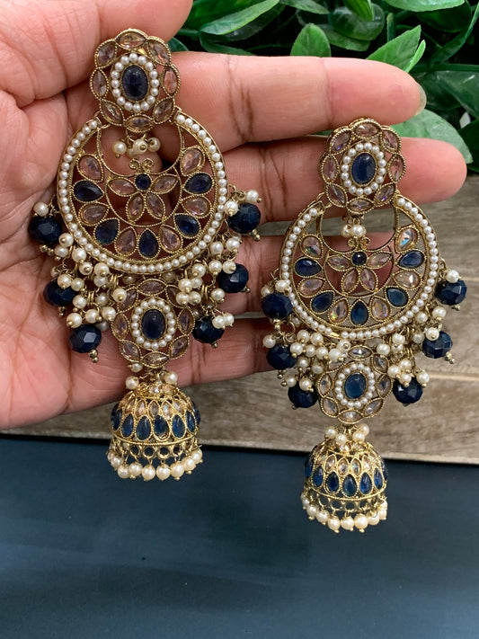 Pari polki long statement earring navy blue/ sapphire blue