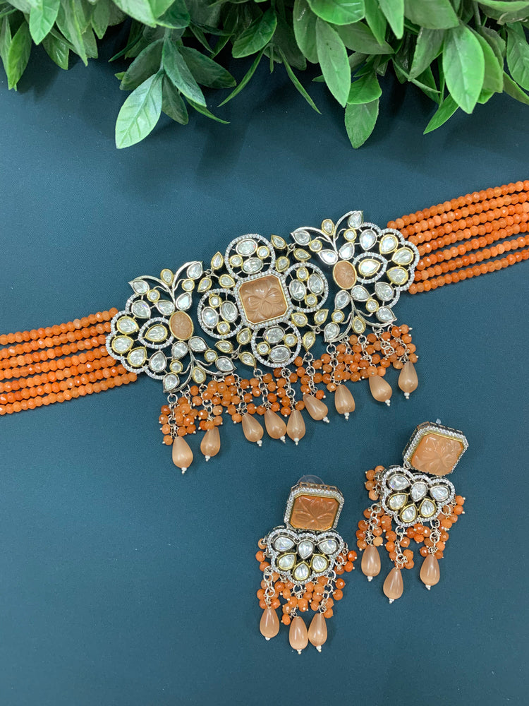 Subrina Tyanni kundan choker in Fanta orange