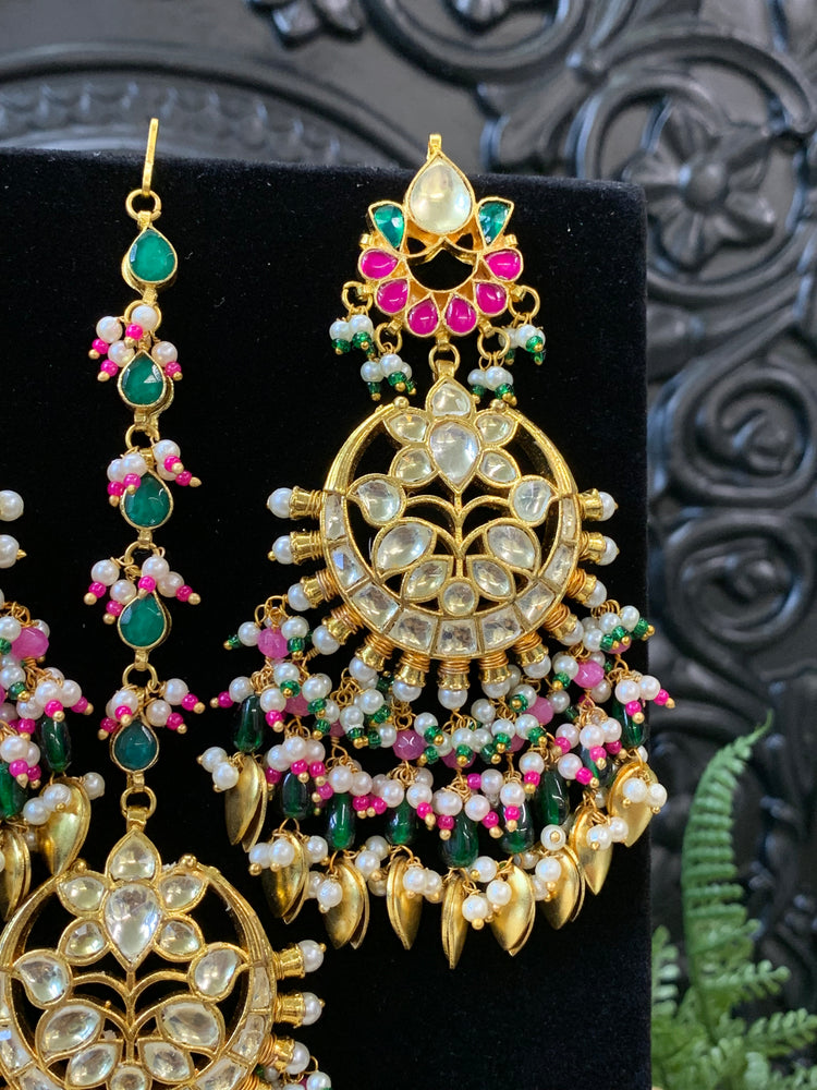 Ajra Pachi kundan earring tikka multi