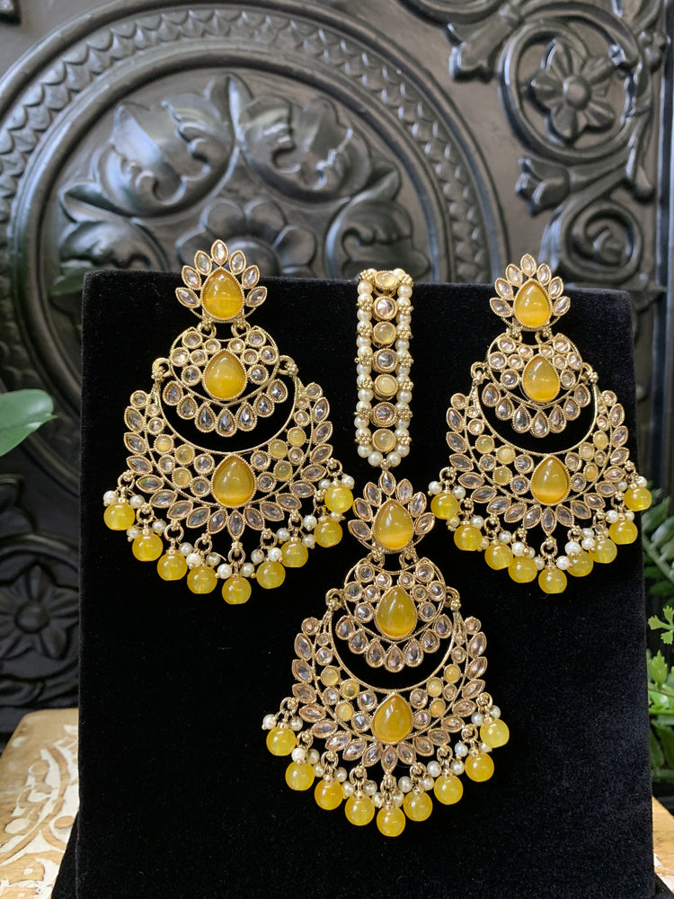 Marley reverse polki Chandbali earring tikka yellow