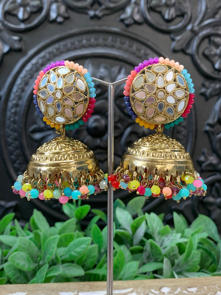 Kerry mirror jhumki tikka antique gold /multi