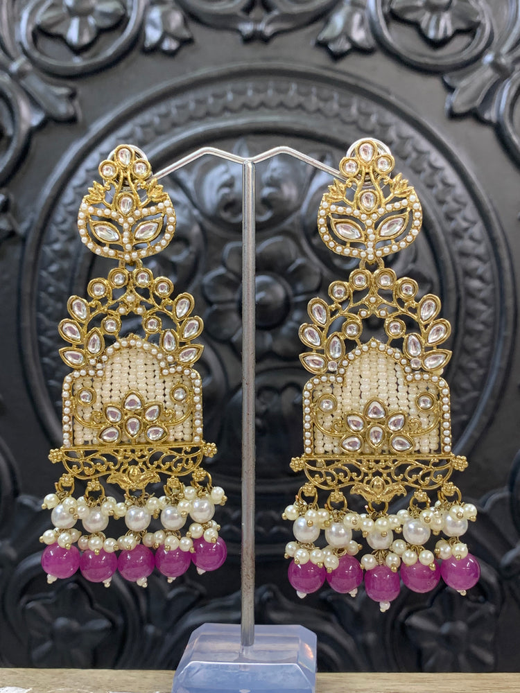 Alexa kundan statement earring white/gold/pearl/mauve