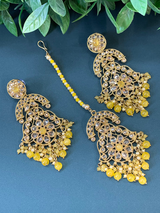 Enaya reverse popki tikka set chandbali style pastel yellow